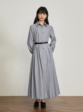AEL法式气质衬衫裙女2025春通勤连衣裙长款裙子收腰长裙