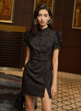 【范恩绮专享福利】AEL原创设计改良旗袍连衣裙黑色气质短裙