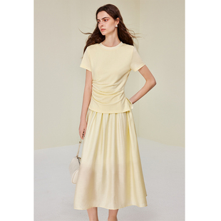 裙子 棉短袖 AEL原创莫代尔醋酸拼接设计感连衣裙女士2025新款 夏季