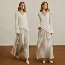 【汤曼妮粉丝专享】AEL原创假两件拼接长袖连衣裙女压褶裙子