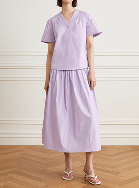 多件多折AEL法式紫色短袖衬衫女春设计感小众宽松高级感气质上衣