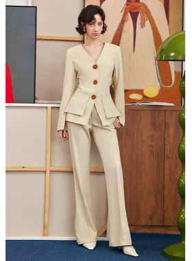 【柒柒】AEL原创天丝收腰西装外套套装女2025早秋西裤职场两件套