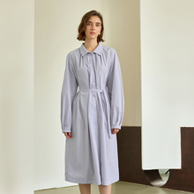 AEL原创法式气质收腰系带连衣裙女2025秋简约显瘦长袖衬衫裙