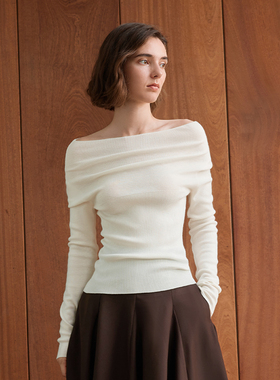 AEL原创羊毛衫2025年新款打底衫独特好看毛衣设计感一字肩上衣