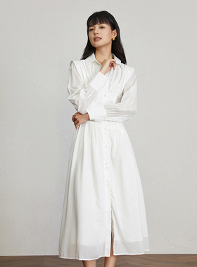 多件多折AEL不规则茶歇法式连衣裙白色赫本风长裙修身