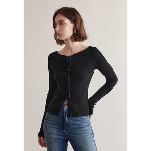 修身 2025新款 设计感上衣 外套女春季 AEL原创黑色针织开衫