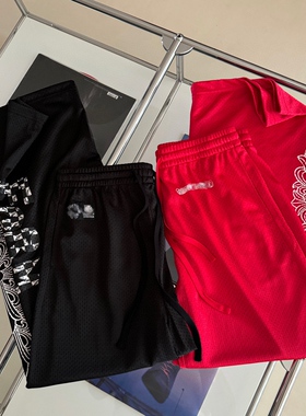 小众设计 24夏季 吴宣仪同款 梵文字母涂鸦十字架网眼直筒运动裤