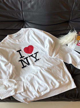 小众设计 samayu博主同款 美式爱心字母印花宽松长袖T恤 男女同款