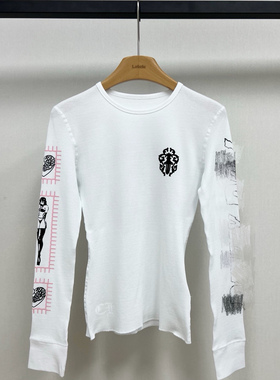 小众设计 25秋季 美式辣妹 美少女字母宝剑印花华夫格修身长袖T恤