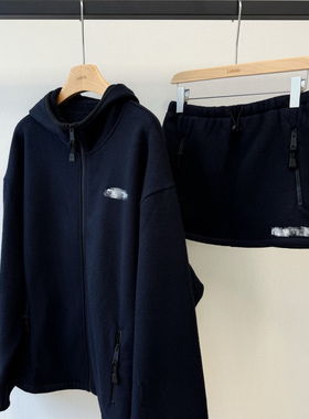 小众设计 25秋 青春休闲感 字母刺绣摇粒绒宽松连帽外套 半裙套装