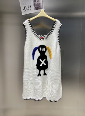 小众设计 23冬 手工钩针外星人刺绣 缝线包边圆领宽松针织连衣裙