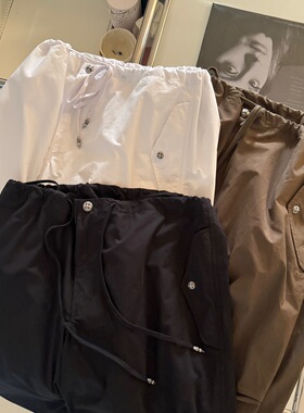 小众设计 24春 美式甜酷辣妹y2k 十字架扣抽绳系带廓形显瘦工装裤