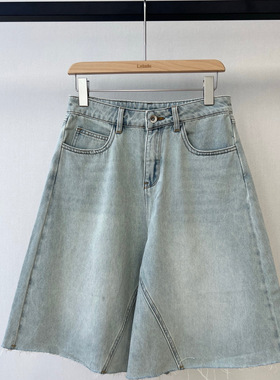 小众设计 25夏 单依纯同款 美式复古街头毛须边A字阔腿牛仔七分裤