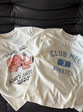 小众设计 25夏季 秦岚明星同款 字母爱心印花百搭修身棉麻短袖T恤