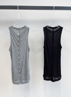 小众设计 24夏季 极简百搭冷淡系 单排扣轻薄透气无袖针织上衣女