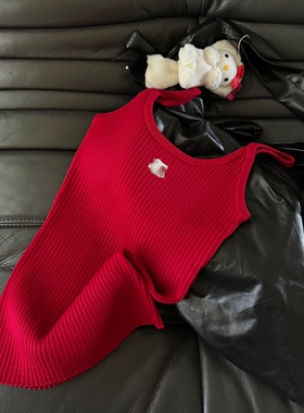 小众设计 24夏季 jennie同款 纯欲辣妹logo刺绣修身针织吊带背心