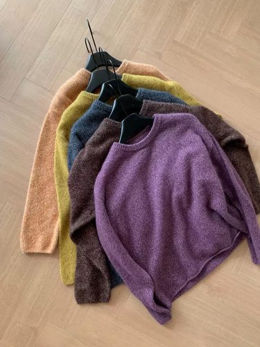 女士羊绒衫套头圆领毛衣精品羊毛衫韩系宽松内搭浣熊毛濮院女装