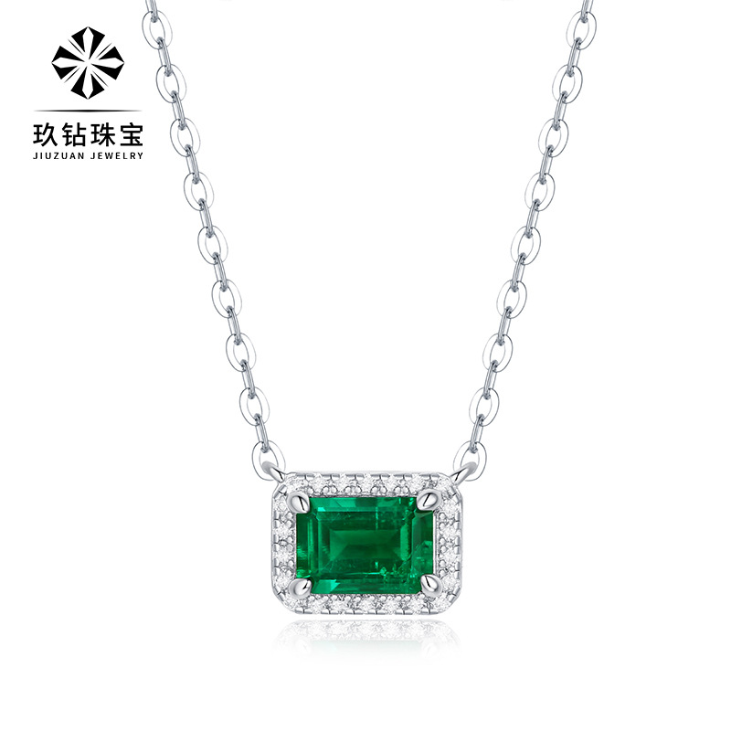 通体S925纯银吊坠培育祖母绿项链