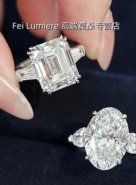 D色VVS莫桑石S925镀白金女戒
