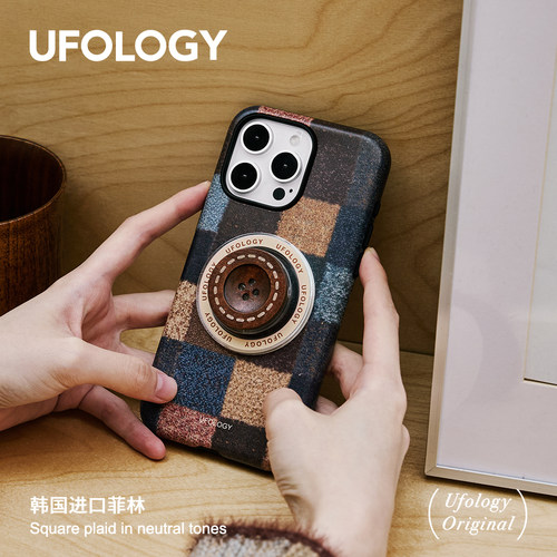 Ufology原创磁吸韩国进口菲林适用iPhone16promax手机壳15pro苹果14纽扣拼布13全包12新款二合一单层11格纹