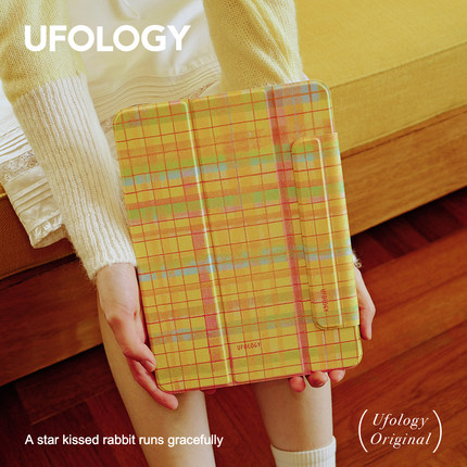 Ufology原创黄色格纹适用ipadair6保护壳pro11寸平板mini6/7保护套air4/5全包air7笔槽13寸苹果8/9/10/11代