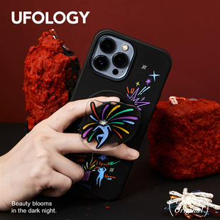 高级12新款 Ufology原创黑色降解壳手机壳适用iPhone15promax手机壳14pro创意13磁吸12卡包支架个性 烟花小人