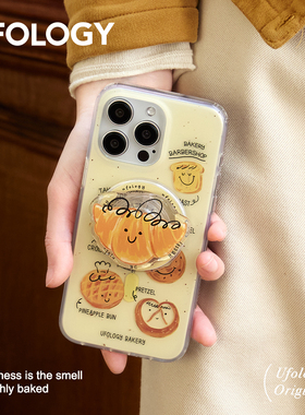 Ufology原创磁吸适用iPhone15promax手机壳14pro苹果13面包全包新款手绘高级支架双层imd全包支架可爱新款