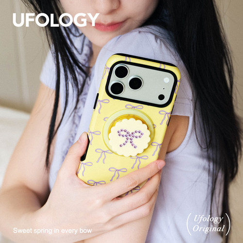Ufology原创磁吸韩国进口菲林适用iPhone18promax手机壳16pro苹果15pro钻17pro全包13新款二合一14蝴蝶结黄色
