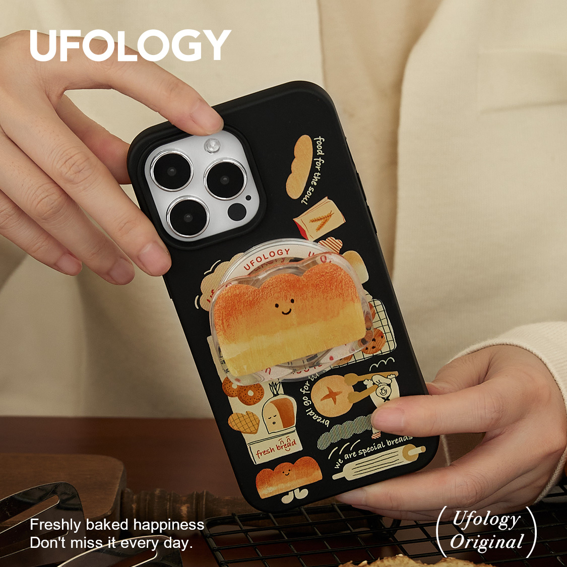 Ufology原创磁吸降解壳适用iPhone15pro手机壳14promax苹果13可爱12面包11卡包支架新款全包软壳面包食物插画 3C数码配件 手机保护套/壳 原图主图