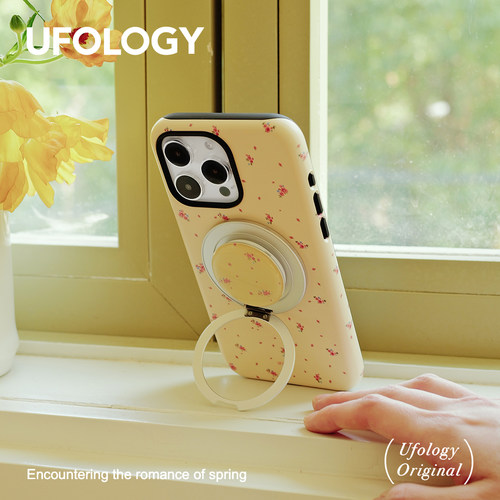 Ufology原创磁吸韩国进口适用iPhone16promax手机壳15pro苹果14碎花13全包12新款二合一菲林旋转支点支架17