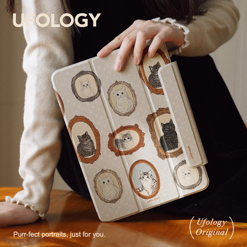 Ufology原创适用ipadair7保护壳pro11寸平板mini6/7保护套air4/5/6磁吸全包笔槽13寸苹果8/9/10/11代相框猫咪