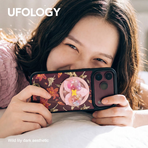 Ufology原创磁吸适用iPhone18pro勃艮第红手机壳17promax苹果16pro全包15pro新款秋冬花朵高级支架软壳