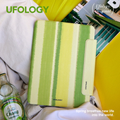 Ufology原创绿色条纹适用ipadpro2020保护套ipadair4壳春天air5 6双面磁吸2021平板10代11英寸2018全包ipad9