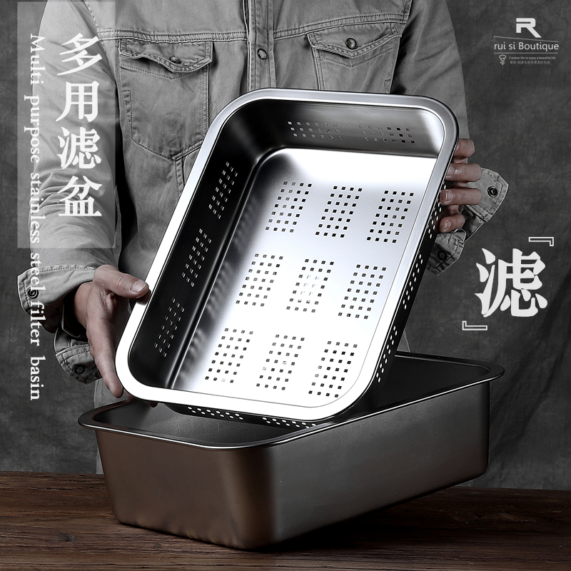 长方形加厚加深不锈钢晾沥水盆滤