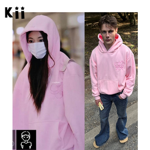 Kii现货折扣Urban Sophistication奶油粉火柴人刺绣套头连帽卫衣