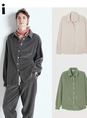 Kii现货正品Amercian Vintage 宽松休闲25秋冬灯芯绒衬衣中长外套