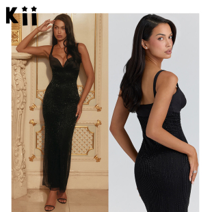 黑色手工珠绣超长礼服长裙 CB限量版 Ari Houseof Kii美国在途正品