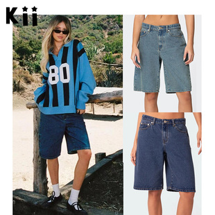 Kii正品现货Edikted美式辣妹低腰阔腿五分裤宽松直筒牛仔百慕短裤