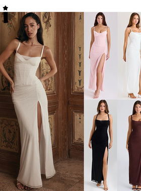 Kii美国代购House of CB优雅长裙弹力网纱吊带鱼骨收腰连衣裙Lini