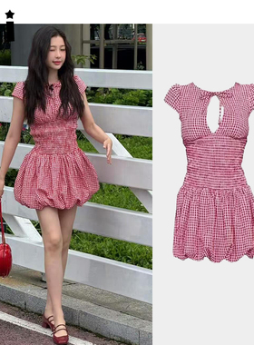 Kii正品部分现货Princess Polly虞书欣同款红色格纹修身连衣裙