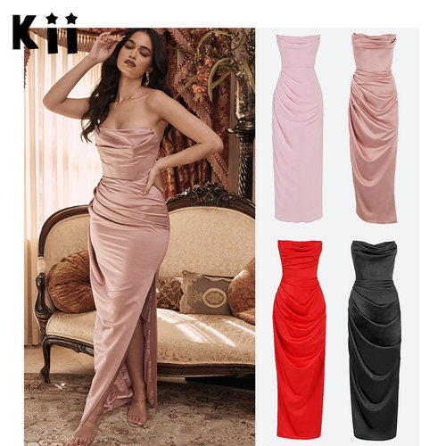Kii正品在途House of CB高贵性感抹胸缎面褶皱礼服连衣裙Adrienne