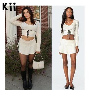 Kii买手店现货正品Edikted 绞花针织短长袖上衣折叠迷你裙Andie