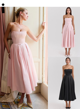 Kii少量现货美国House of CB抹胸缎面束腰中长连衣裙礼服Contessa