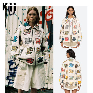 York New 小众茶杯刺绣手工贴花外套夹克Karmen Sea Kii美国代购