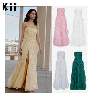 A字连衣裙 木耳边设计侧开叉裹胸中长款 Kii澳洲品牌正品 Aje