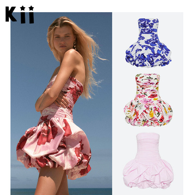 Kii澳洲品牌正品Aje 棉质紧身皱褶抹胸泡泡裙迷你连衣裙Violette