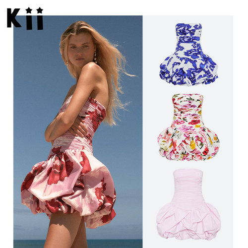 Kii澳洲品牌正品Aje  紧身皱褶抹胸泡泡裙迷你连衣裙 Violette
