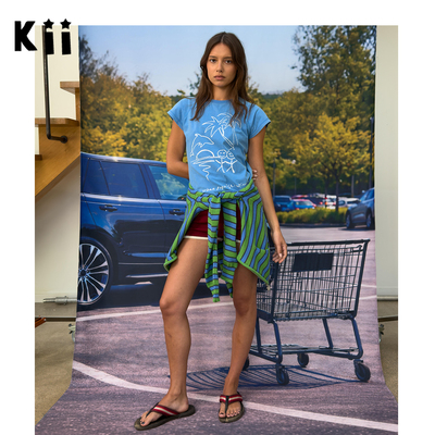 Kii买手店现货Urban Sophistication蓝色火柴人海洋印花短袖T恤女