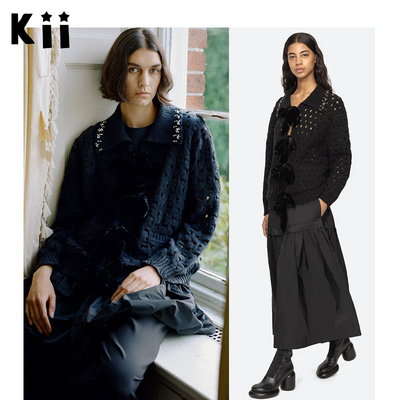 SeaNewYork羊毛天鹅绒领结开衫