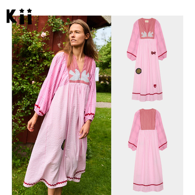 Kii现货正品Sissel Edelbo丹麦26ssO型领口宽松刺绣连衣裙 Gaia